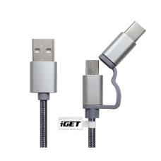 iGET G2V1 - USB kabel Micro USB/ USB - C dlouhý pro veškeré mobilní telefony, včetně odolných