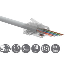 Univerzální EASY konektor RJ45 CAT6 UTP 8p8c na drát i licnu SXRJ45-6-UTP-EASY 100ks