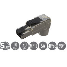 Konektor MPTL 90° RJ45 CAT6A STP samořezný SXRJ45-6A-STP-BK-SA-U