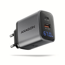 AXAGON ACU-PQ67D, GaN nabíječka do sítě 67W, výstup USB-A + USB-C, PD3.0 • PPS • QC4+ • SFC2.0 • Apple, LCD