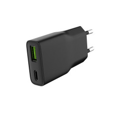 Univerzální USB nabíječka Natec RIBERA GaN SLIM, 20 W, 1X USB-A + 1X USB-C, Černá