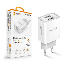 Chytrá síťová nabíječka ALIGATOR 2,4A, 2xUSB, smart IC, bílá