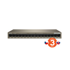 Tenda TEG1016M 16-port Gigabit Switch, 16x 10 • 100 • 1000 Mb • s, Fanless, MAC 8K, napájení AC • DC, i zeď